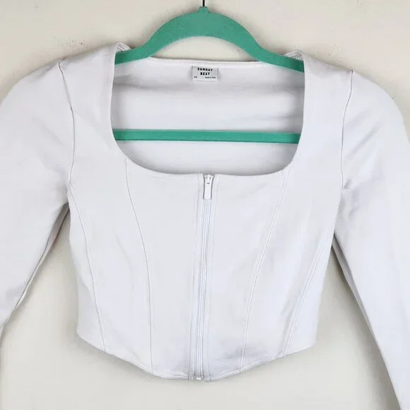 Aritzia Sunday Best Maverick Bustier Long Sleeve Zip Crop Top White sz XS - Picture 5 of 10